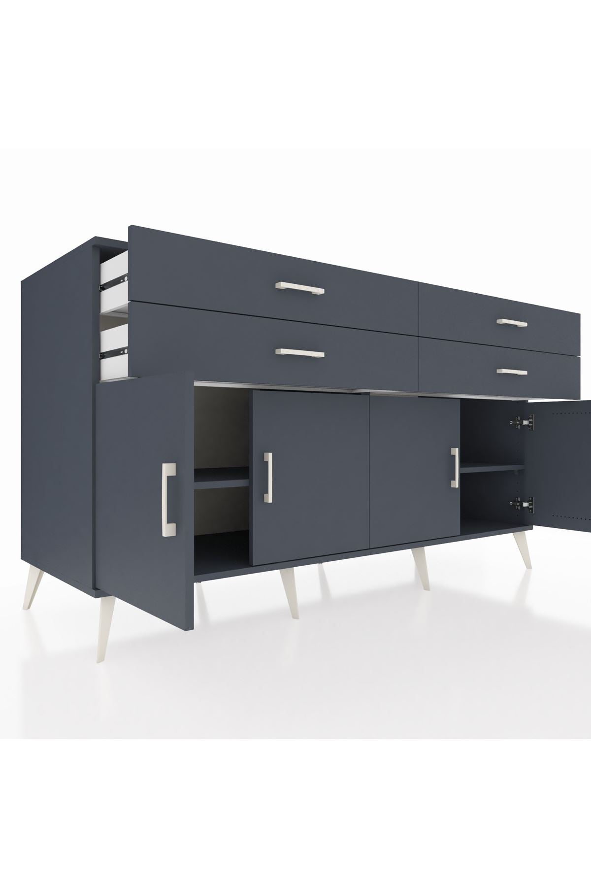 Kronos Konsol 2 Raflı 4 Çekmeceli 8 Kapaklı 176x59x99 Antrasit-Antrasit