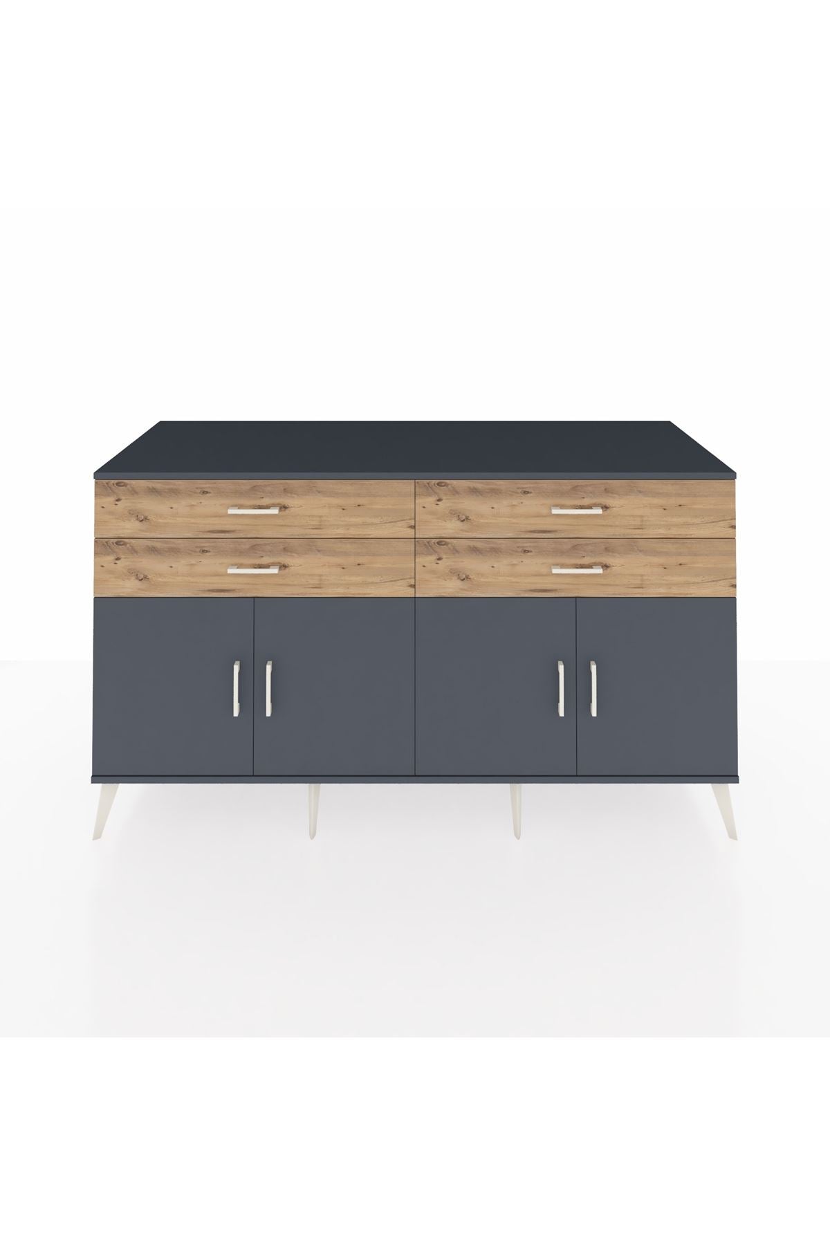 Kronos Konsol 2 Raflı 4 Çekmeceli 8 Kapaklı 176x59x99 Antrasit-Antrasit/Çam