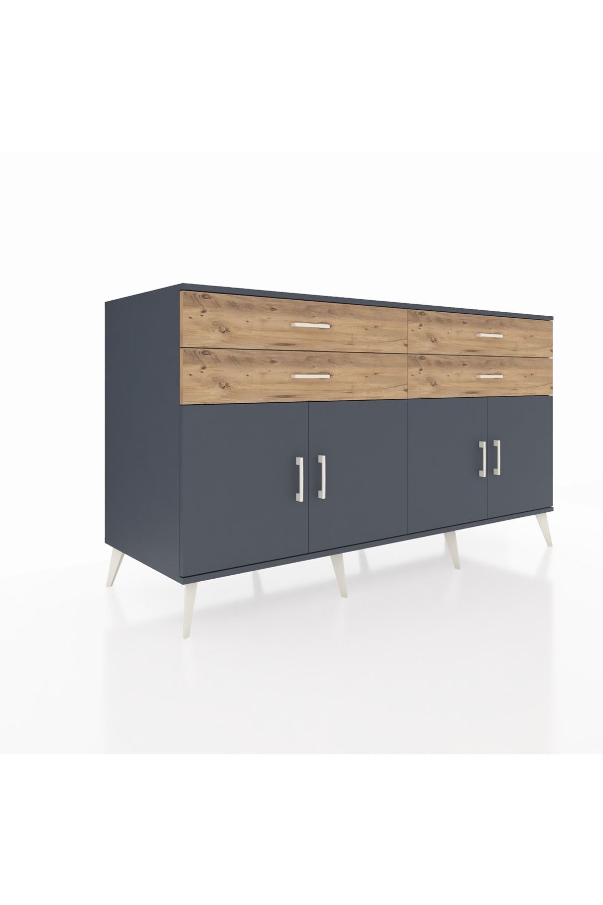 Kronos Konsol 2 Raflı 4 Çekmeceli 8 Kapaklı 176x59x99 Antrasit-Antrasit/Çam