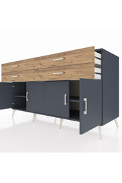 Kronos Konsol 2 Raflı 4 Çekmeceli 8 Kapaklı 176x59x99 Antrasit-Antrasit/Çam