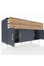 Kronos Konsol 2 Raflı 4 Çekmeceli 8 Kapaklı 176x59x99 Antrasit-Antrasit/Çam