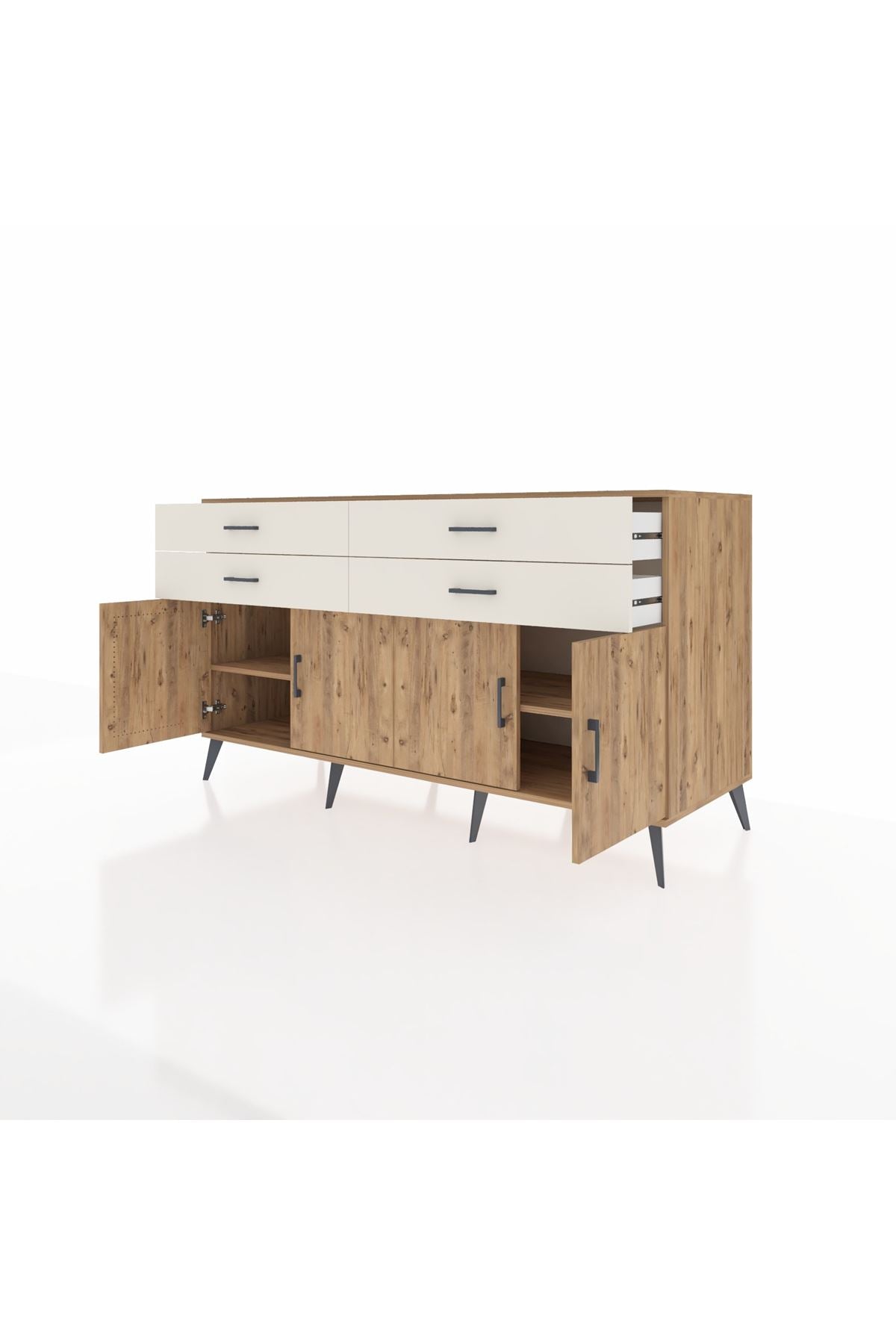 Kronos Konsol 2 Raflı 4 Çekmeceli 8 Kapaklı 176x59x99 Çam-Çam/Aytaşı