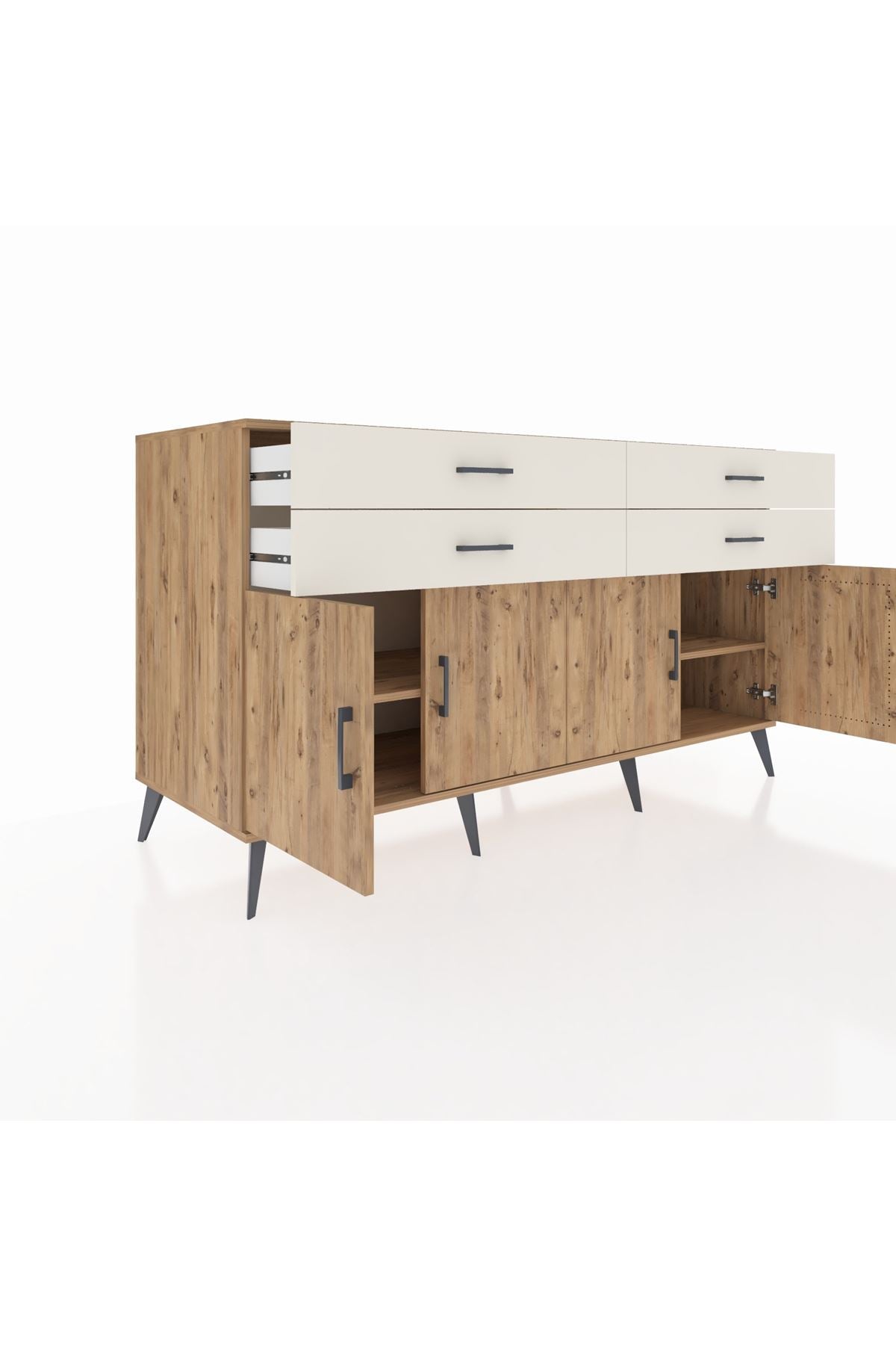 Kronos Konsol 2 Raflı 4 Çekmeceli 8 Kapaklı 176x59x99 Çam-Çam/Aytaşı