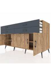 Kronos Konsol 2 Raflı 4 Çekmeceli 8 Kapaklı 176x59x99 Çam-Çam/Antrasit