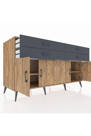 Kronos Konsol 2 Raflı 4 Çekmeceli 8 Kapaklı 176x59x99 Çam-Çam/Antrasit