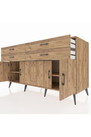 Kronos Konsol 2 Raflı 4 Çekmeceli 8 Kapaklı 176x59x99 Çam-Çam