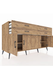 Kronos Konsol 2 Raflı 4 Çekmeceli 8 Kapaklı 176x59x99 Çam-Çam