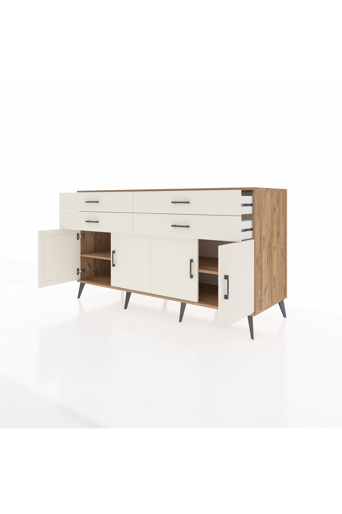 Kronos Konsol 2 Raflı 4 Çekmeceli 8 Kapaklı 176x59x99 Çam-Aytaşı