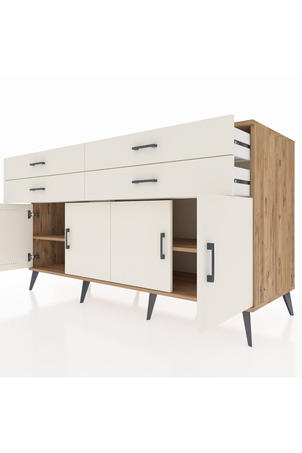 Kronos Konsol 2 Raflı 4 Çekmeceli 8 Kapaklı 176x59x99 Çam-Aytaşı