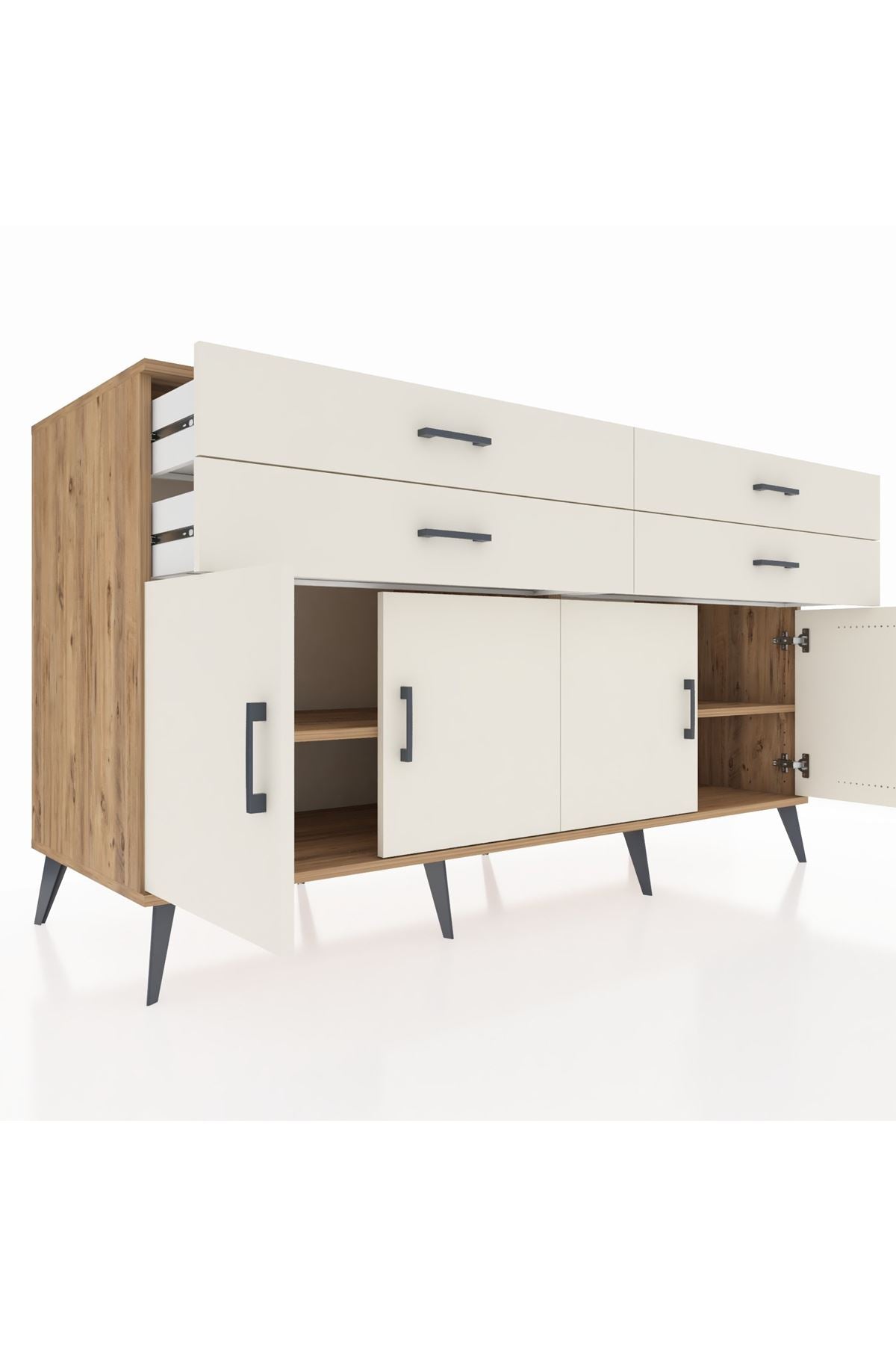 Kronos Konsol 2 Raflı 4 Çekmeceli 8 Kapaklı 176x59x99 Çam-Aytaşı