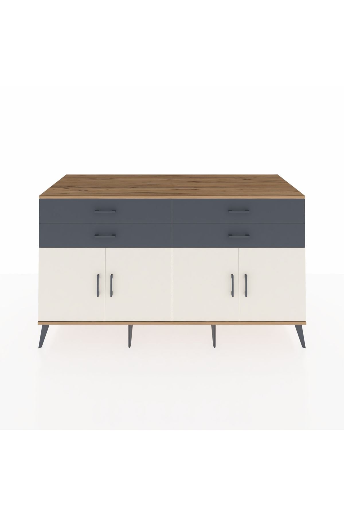 Kronos Konsol 2 Raflı 4 Çekmeceli 8 Kapaklı 176x59x99 Çam-Aytaşı/Antrasit