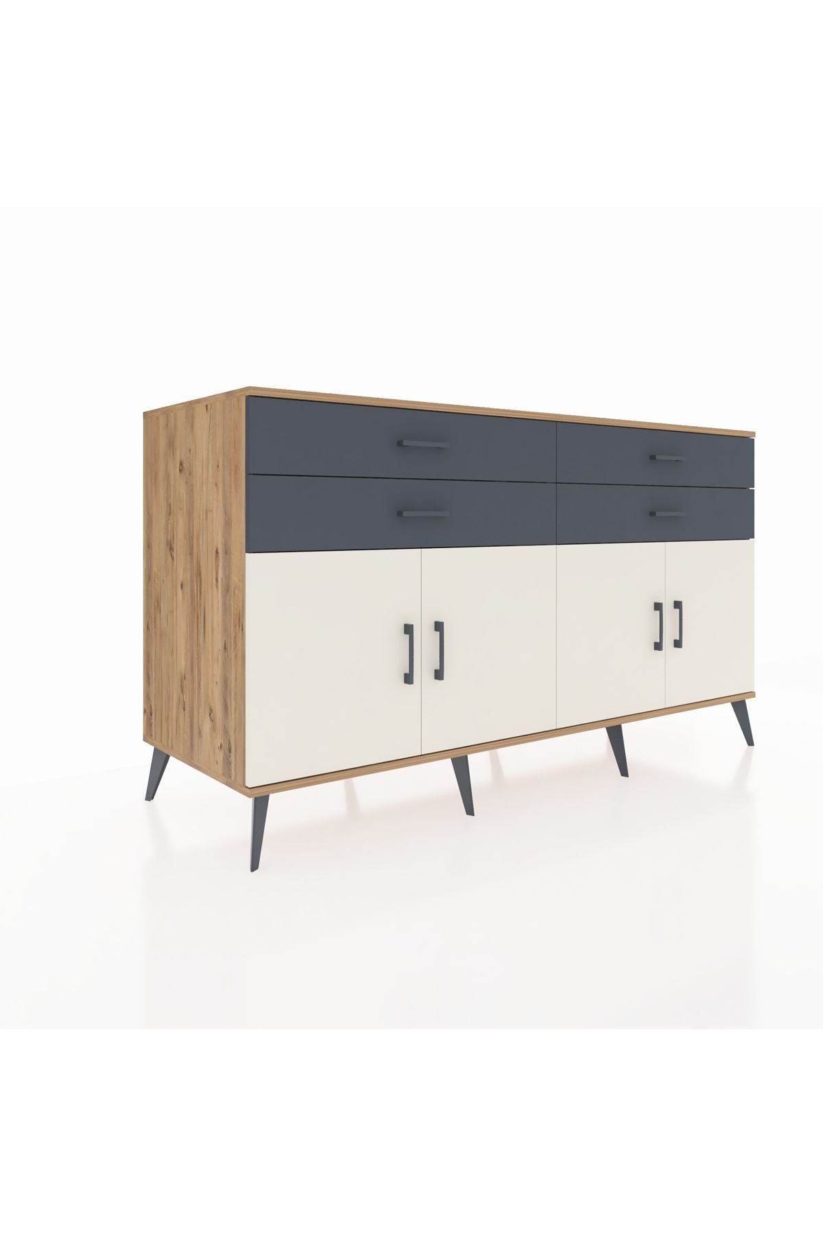 Kronos Konsol 2 Raflı 4 Çekmeceli 8 Kapaklı 176x59x99 Çam-Aytaşı/Antrasit