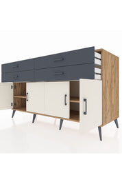 Kronos Konsol 2 Raflı 4 Çekmeceli 8 Kapaklı 176x59x99 Çam-Aytaşı/Antrasit