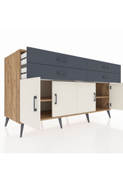 Kronos Konsol 2 Raflı 4 Çekmeceli 8 Kapaklı 176x59x99 Çam-Aytaşı/Antrasit