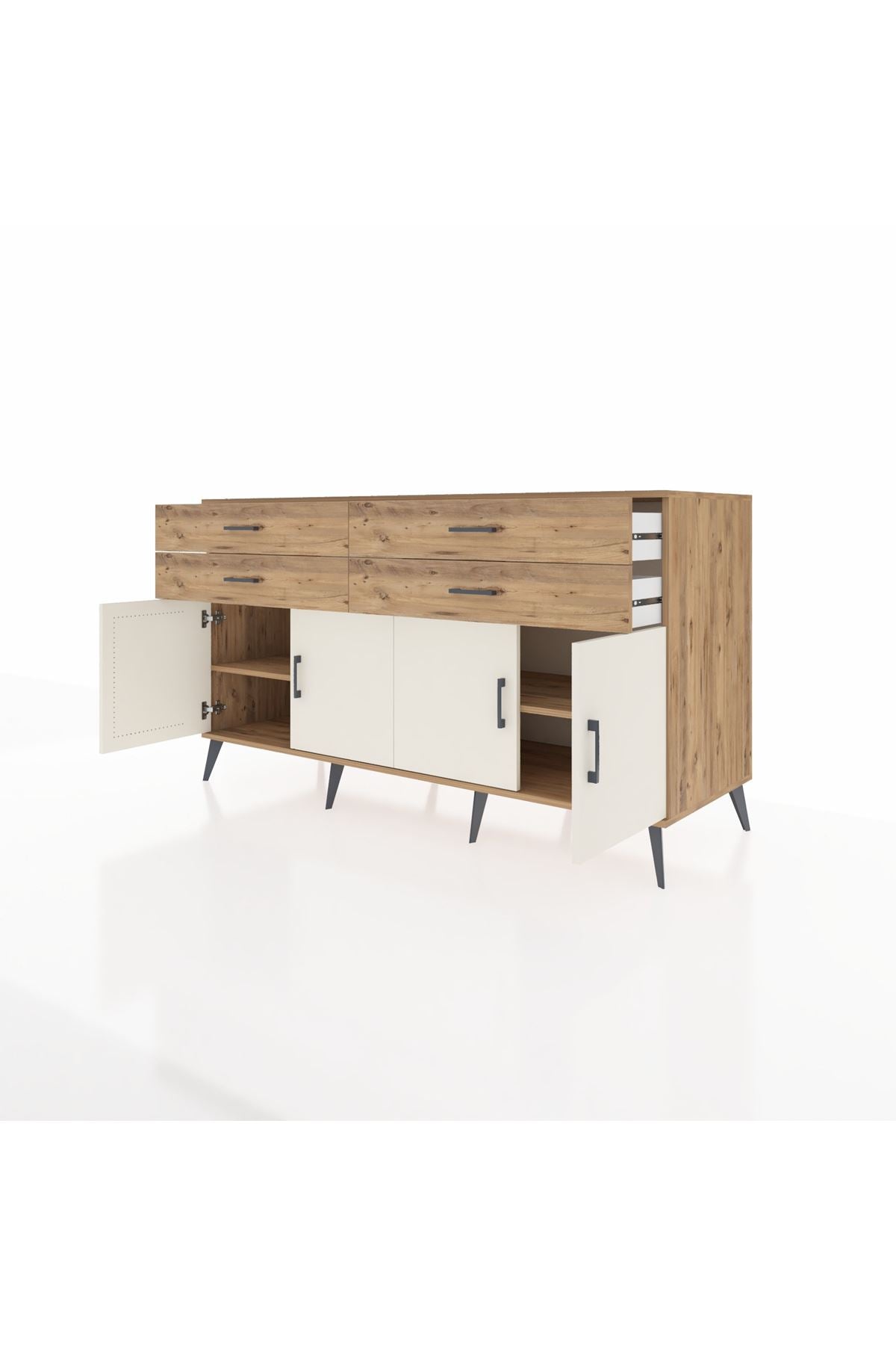 Kronos Konsol 2 Raflı 4 Çekmeceli 8 Kapaklı 176x59x99 Çam-Aytaşı/Çam