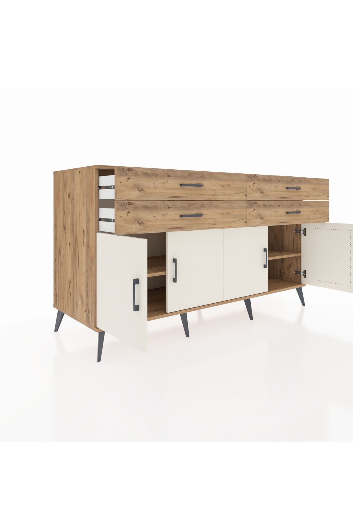 Kronos Konsol 2 Raflı 4 Çekmeceli 8 Kapaklı 176x59x99 Çam-Aytaşı/Çam