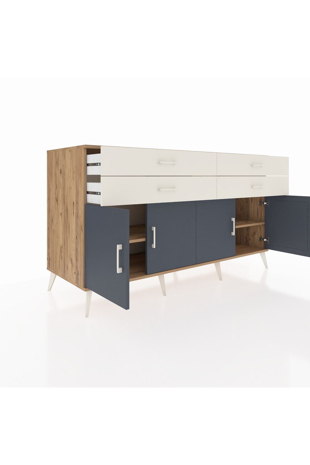 Kronos Konsol 2 Raflı 4 Çekmeceli 8 Kapaklı 176x59x99 Çam-Antrasit/Aytaşı