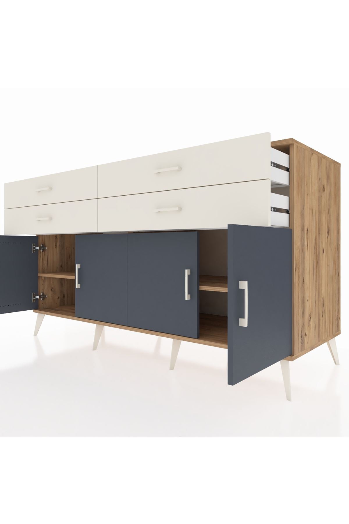 Kronos Konsol 2 Raflı 4 Çekmeceli 8 Kapaklı 176x59x99 Çam-Antrasit/Aytaşı