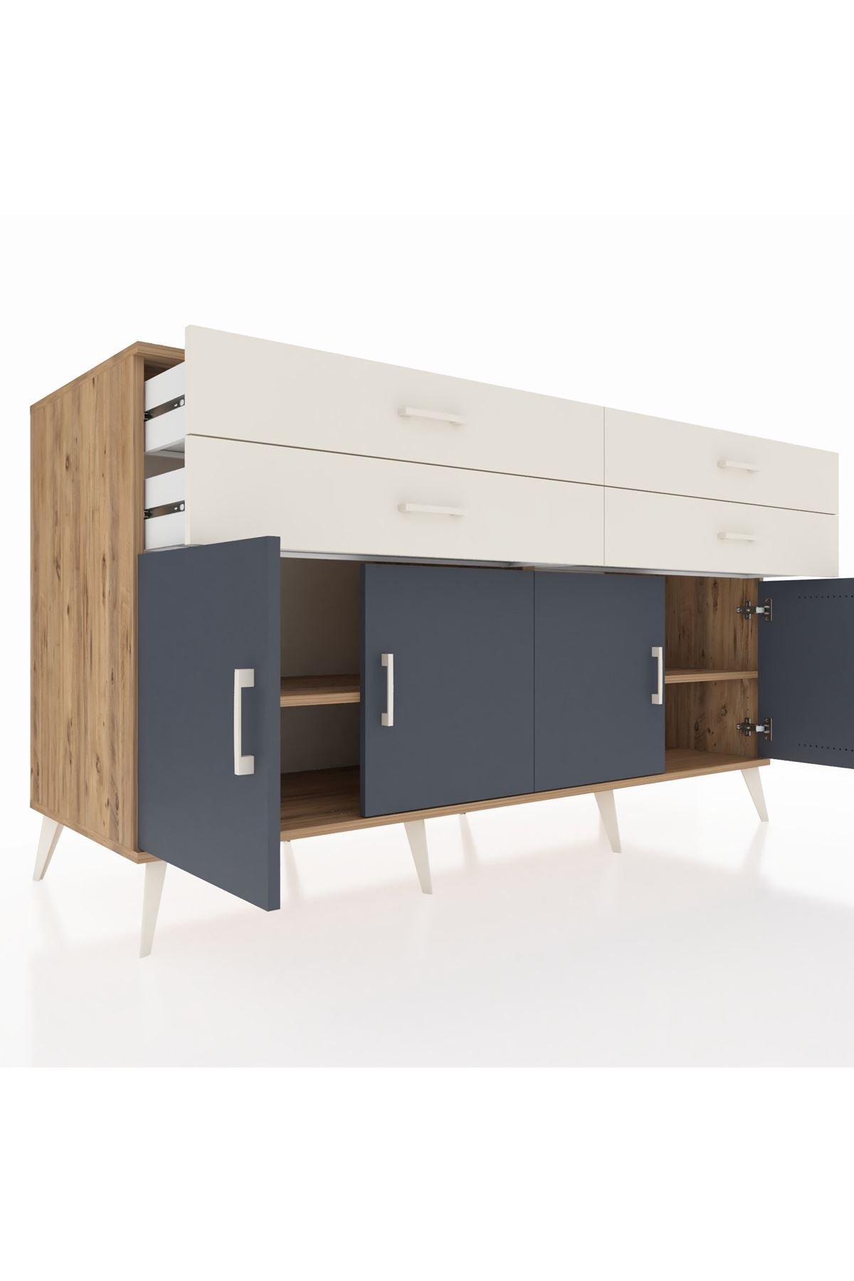 Kronos Konsol 2 Raflı 4 Çekmeceli 8 Kapaklı 176x59x99 Çam-Antrasit/Aytaşı