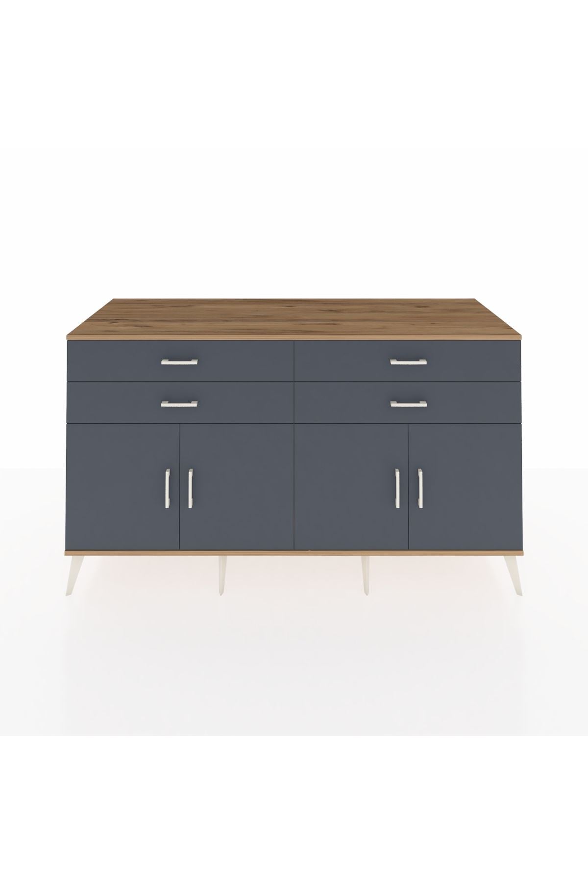 Kronos Konsol 2 Raflı 4 Çekmeceli 8 Kapaklı 176x59x99 Çam-Antrasit