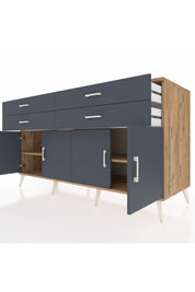 Kronos Konsol 2 Raflı 4 Çekmeceli 8 Kapaklı 176x59x99 Çam-Antrasit