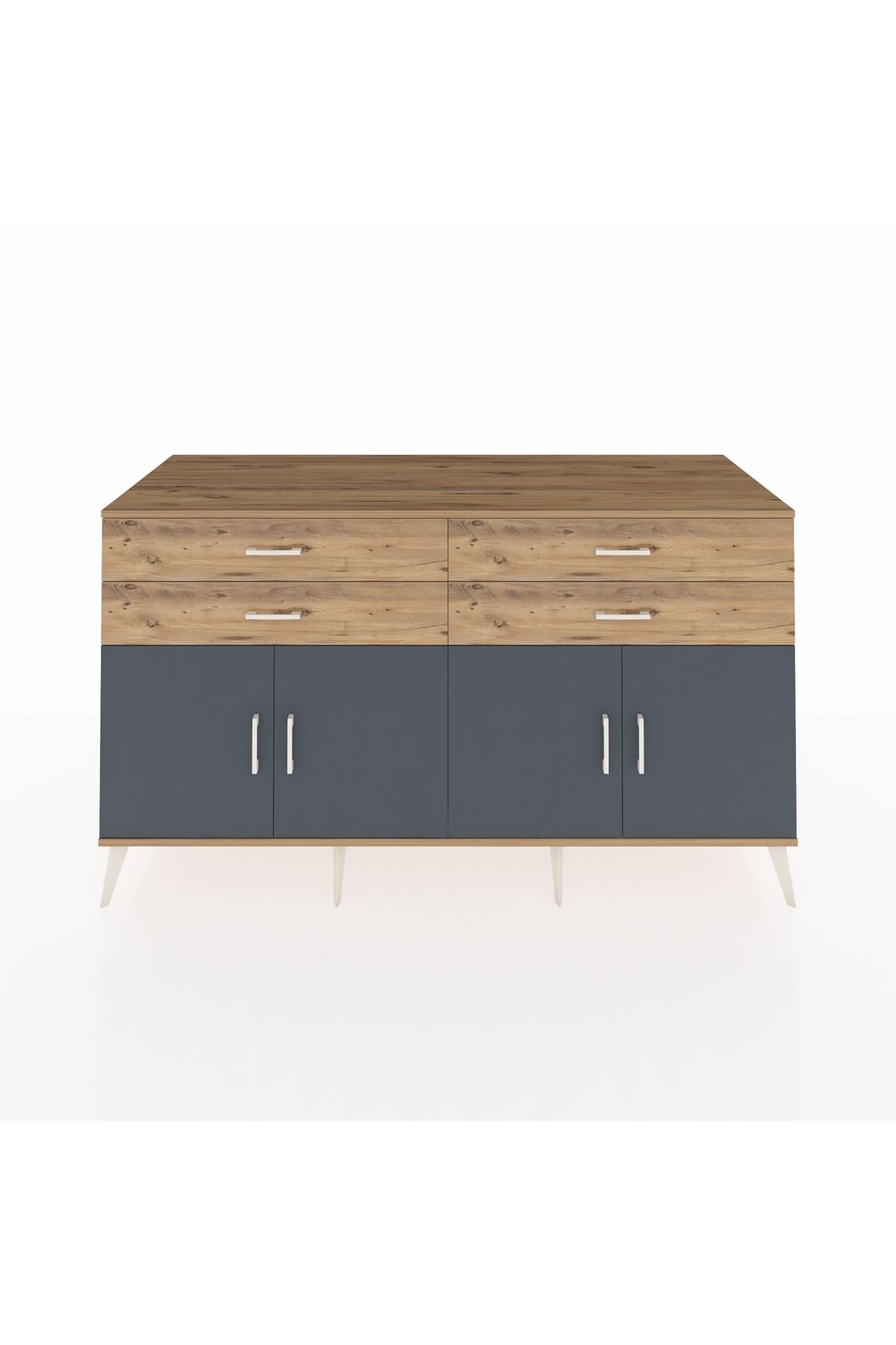 Kronos Konsol 2 Raflı 4 Çekmeceli 8 Kapaklı 176x59x99 Çam-Antrasit/Çam