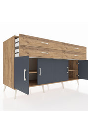 Kronos Konsol 2 Raflı 4 Çekmeceli 8 Kapaklı 176x59x99 Çam-Antrasit/Çam