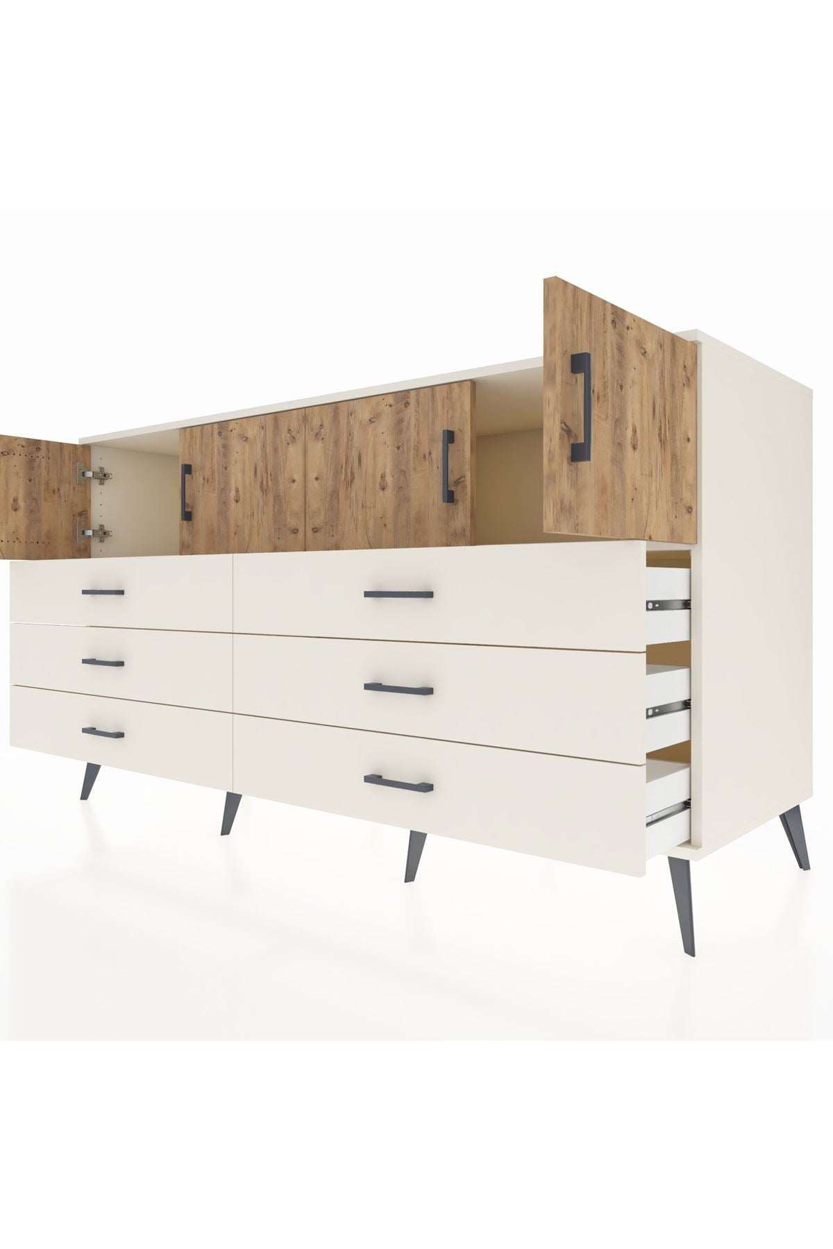 Kronos Konsol 2 Raflı 6 Çekmeceli 4 Kapaklı 176x59x99 Aytaşı-Çam/Aytaşı