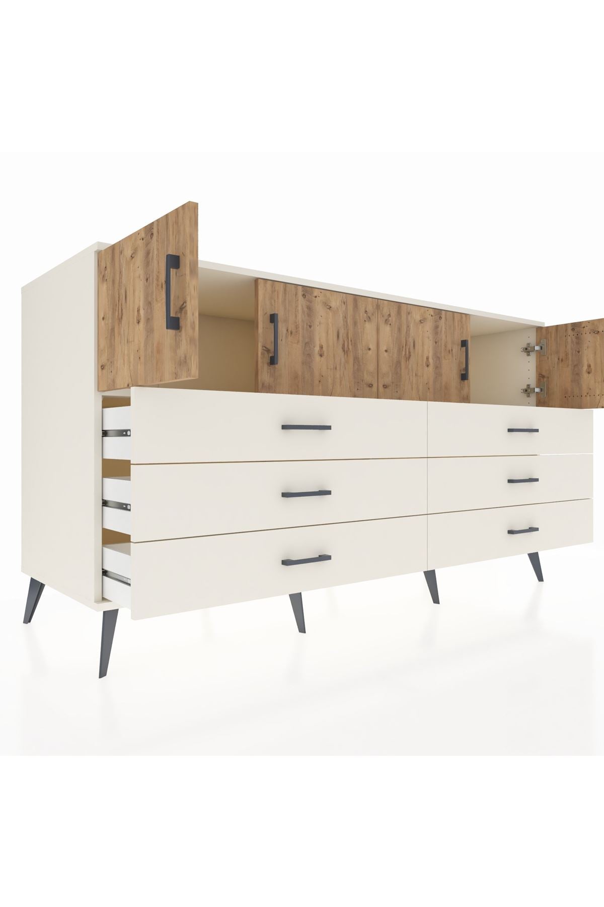 Kronos Konsol 2 Raflı 6 Çekmeceli 4 Kapaklı 176x59x99 Aytaşı-Çam/Aytaşı