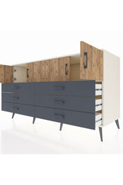 Kronos Konsol 2 Raflı 6 Çekmeceli 4 Kapaklı 176x59x99 Aytaşı-Çam/Antrasit