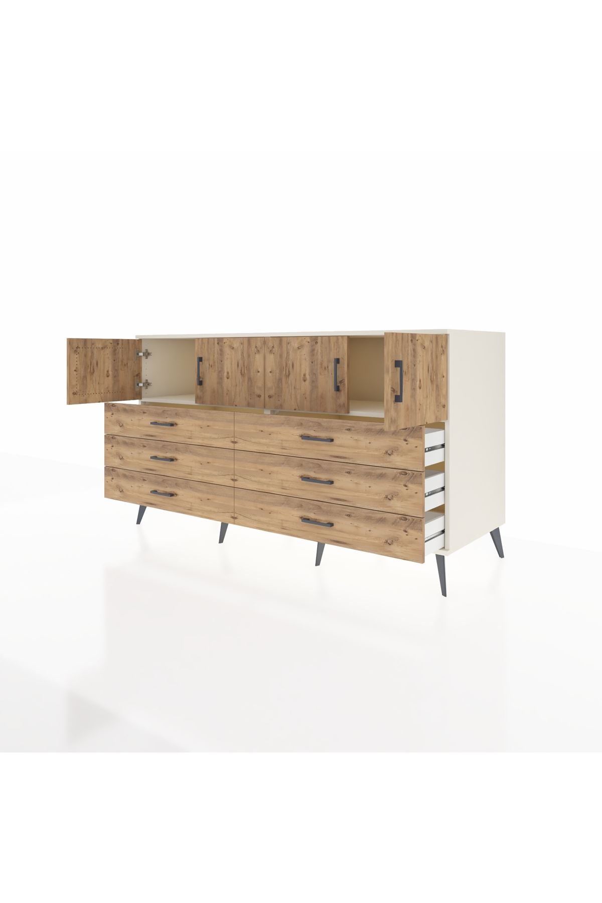 Kronos Konsol 2 Raflı 6 Çekmeceli 4 Kapaklı 176x59x99 Aytaşı-Çam