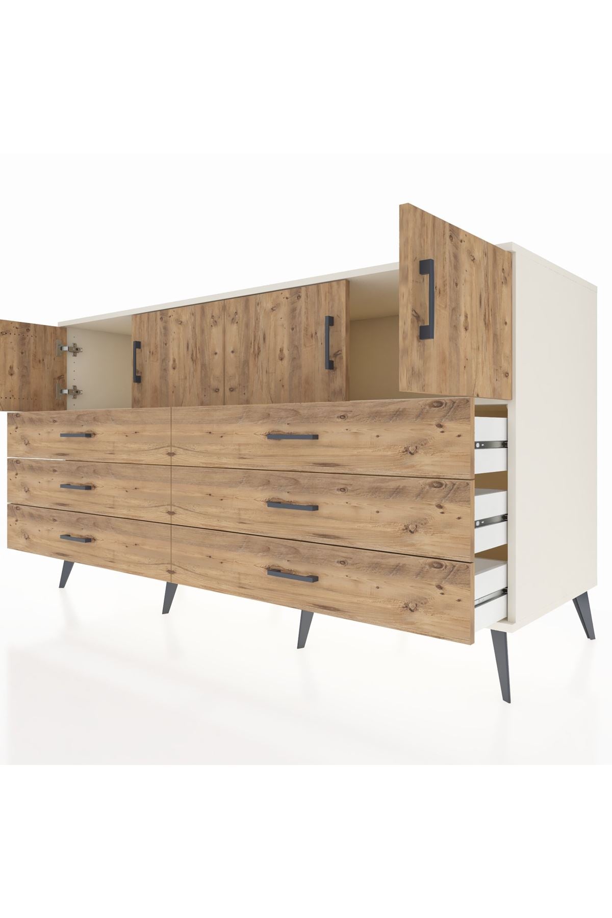 Kronos Konsol 2 Raflı 6 Çekmeceli 4 Kapaklı 176x59x99 Aytaşı-Çam