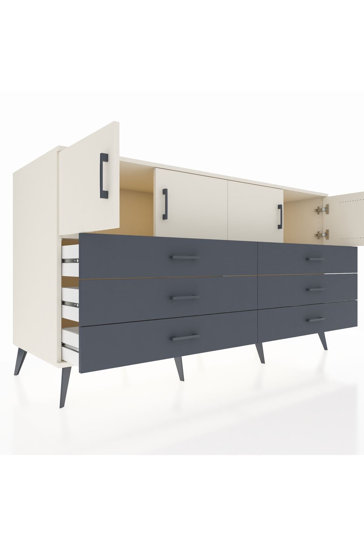 Kronos Konsol 2 Raflı 6 Çekmeceli 4 Kapaklı 176x59x99 Aytaşı-Aytaşı/Antrasit