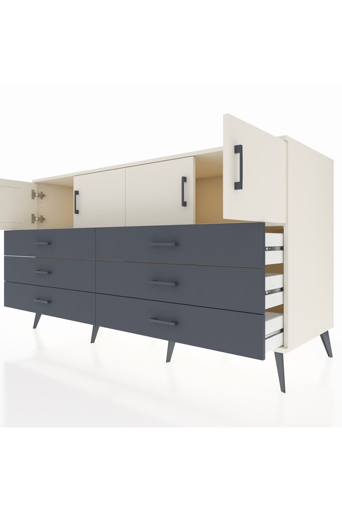 Kronos Konsol 2 Raflı 6 Çekmeceli 4 Kapaklı 176x59x99 Aytaşı-Aytaşı/Antrasit