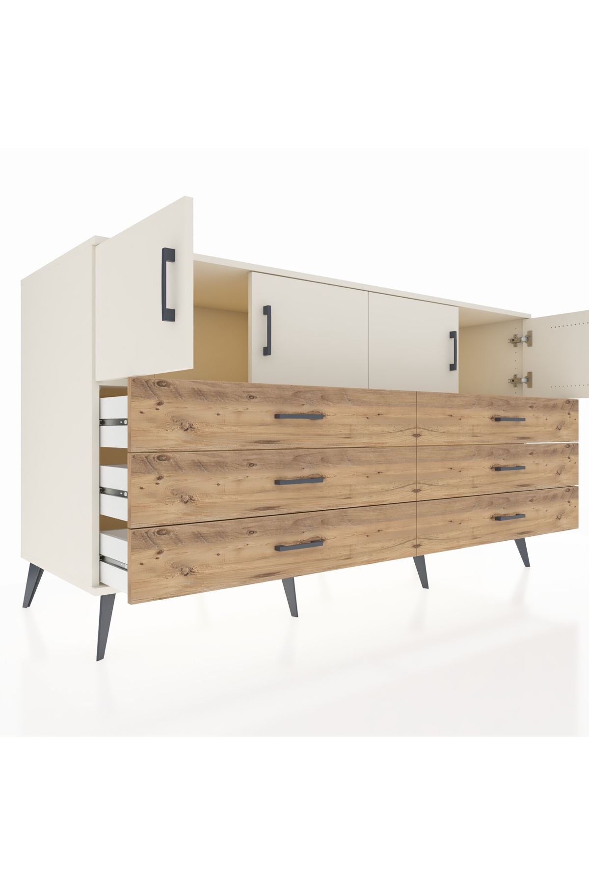 Kronos Konsol 2 Raflı 6 Çekmeceli 4 Kapaklı 176x59x99 Aytaşı-Aytaşı/Çam