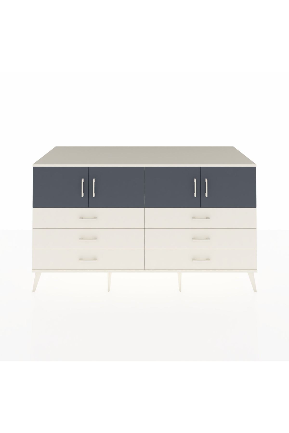 Kronos Konsol 2 Raflı 6 Çekmeceli 4 Kapaklı 176x59x99 Aytaşı-Antrasit/Aytaşı