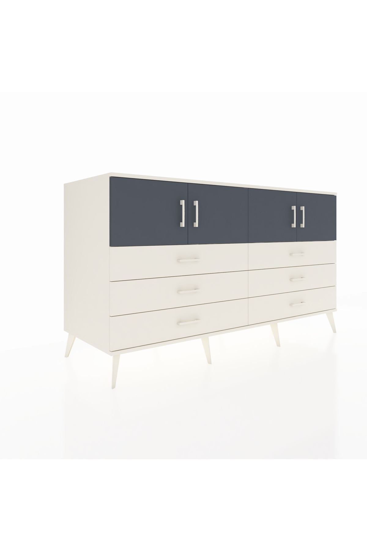 Kronos Konsol 2 Raflı 6 Çekmeceli 4 Kapaklı 176x59x99 Aytaşı-Antrasit/Aytaşı