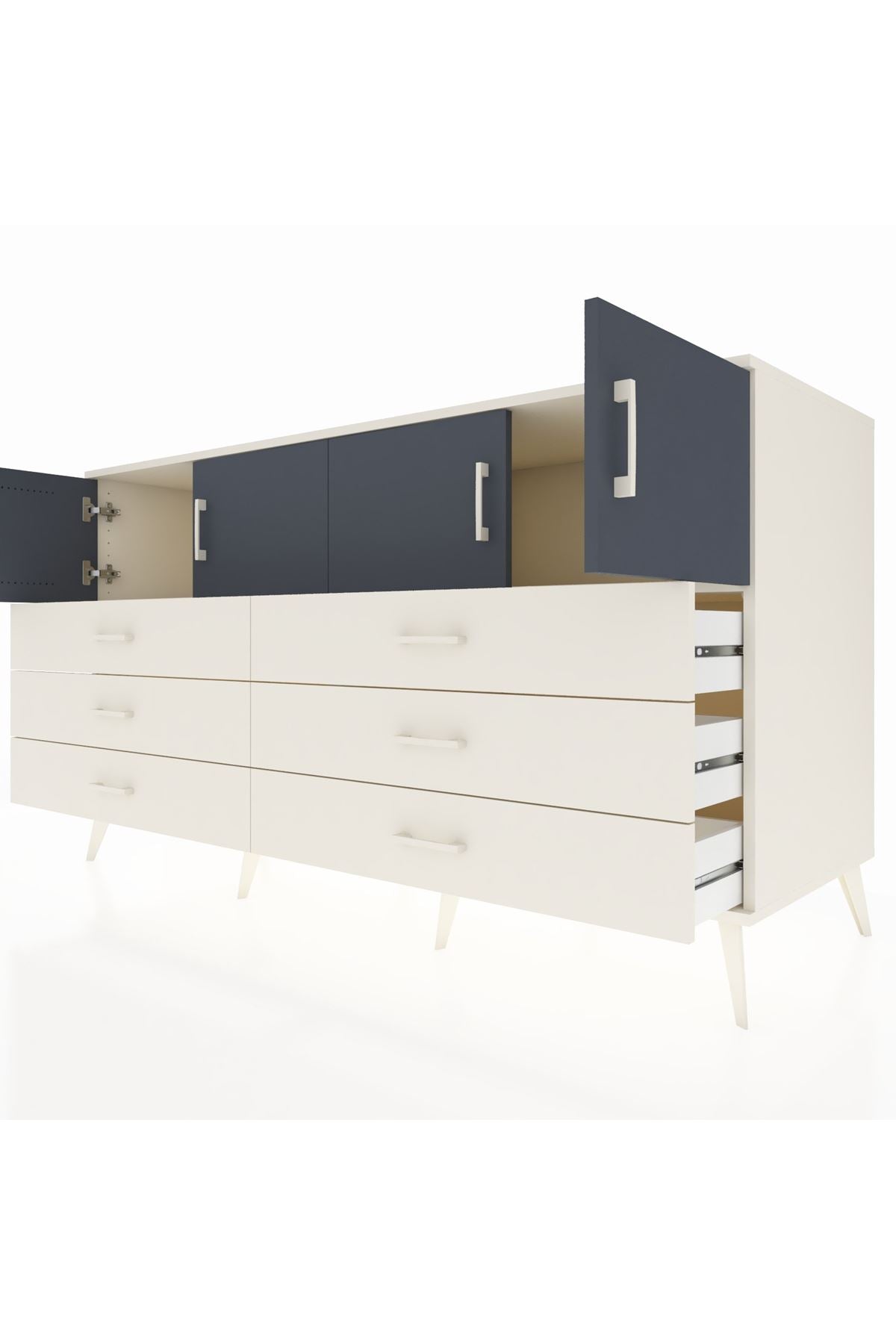 Kronos Konsol 2 Raflı 6 Çekmeceli 4 Kapaklı 176x59x99 Aytaşı-Antrasit/Aytaşı