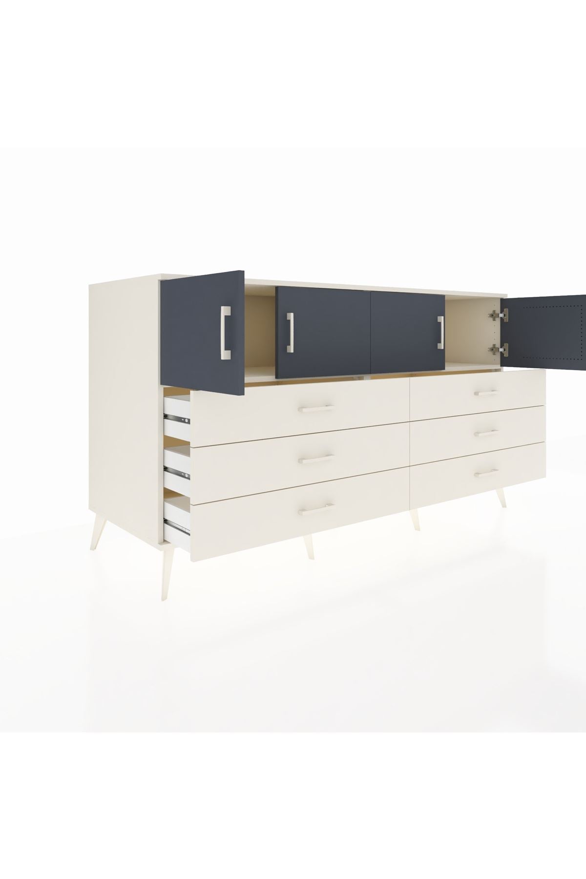 Kronos Konsol 2 Raflı 6 Çekmeceli 4 Kapaklı 176x59x99 Aytaşı-Antrasit/Aytaşı