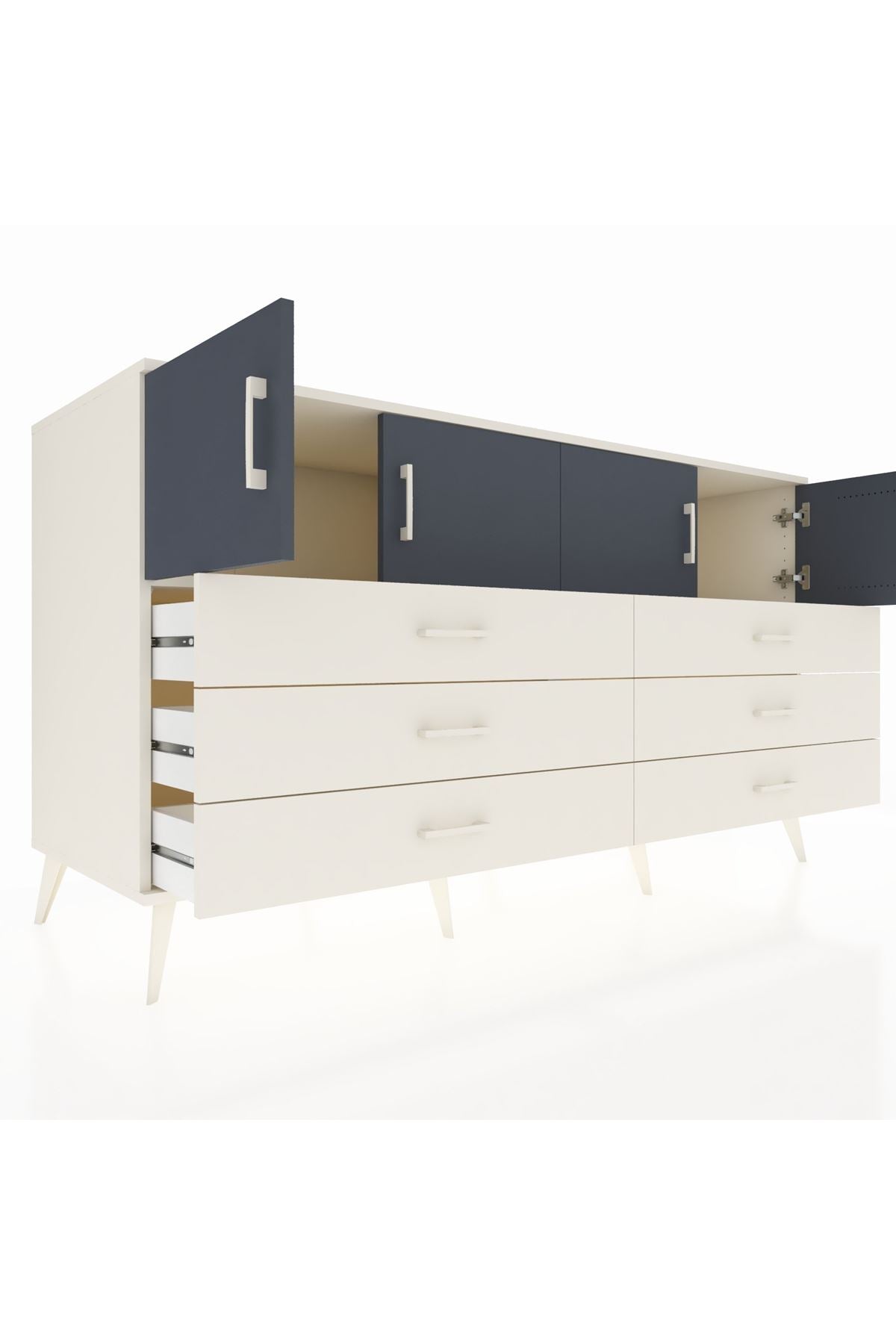 Kronos Konsol 2 Raflı 6 Çekmeceli 4 Kapaklı 176x59x99 Aytaşı-Antrasit/Aytaşı