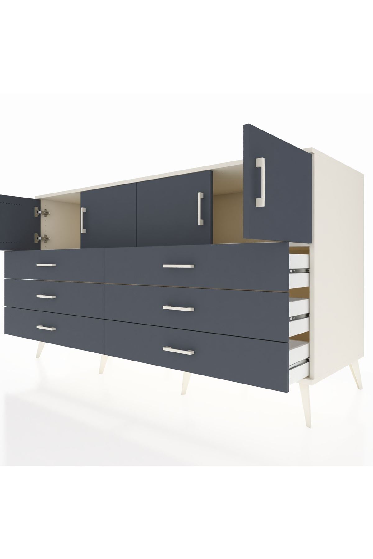 Kronos Konsol 2 Raflı 6 Çekmeceli 4 Kapaklı 176x59x99 Aytaşı-Antrasit