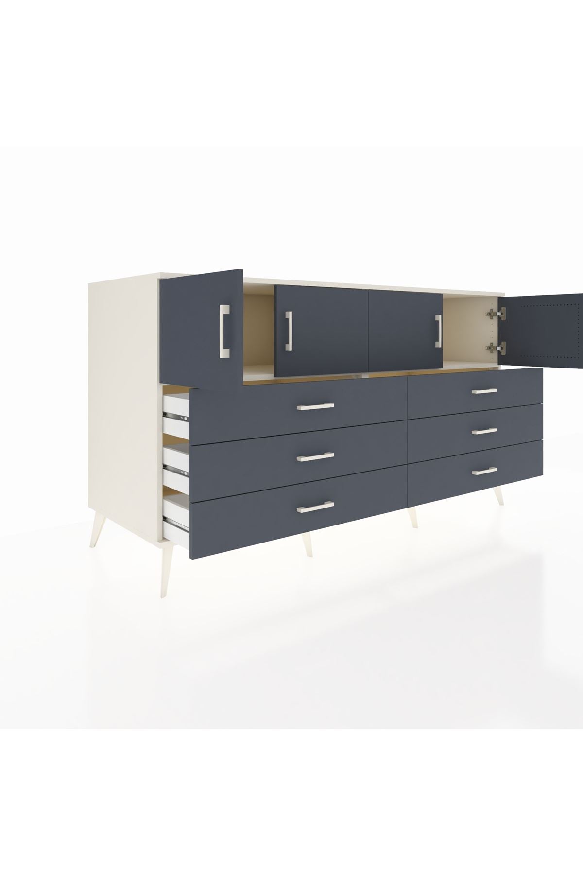 Kronos Konsol 2 Raflı 6 Çekmeceli 4 Kapaklı 176x59x99 Aytaşı-Antrasit