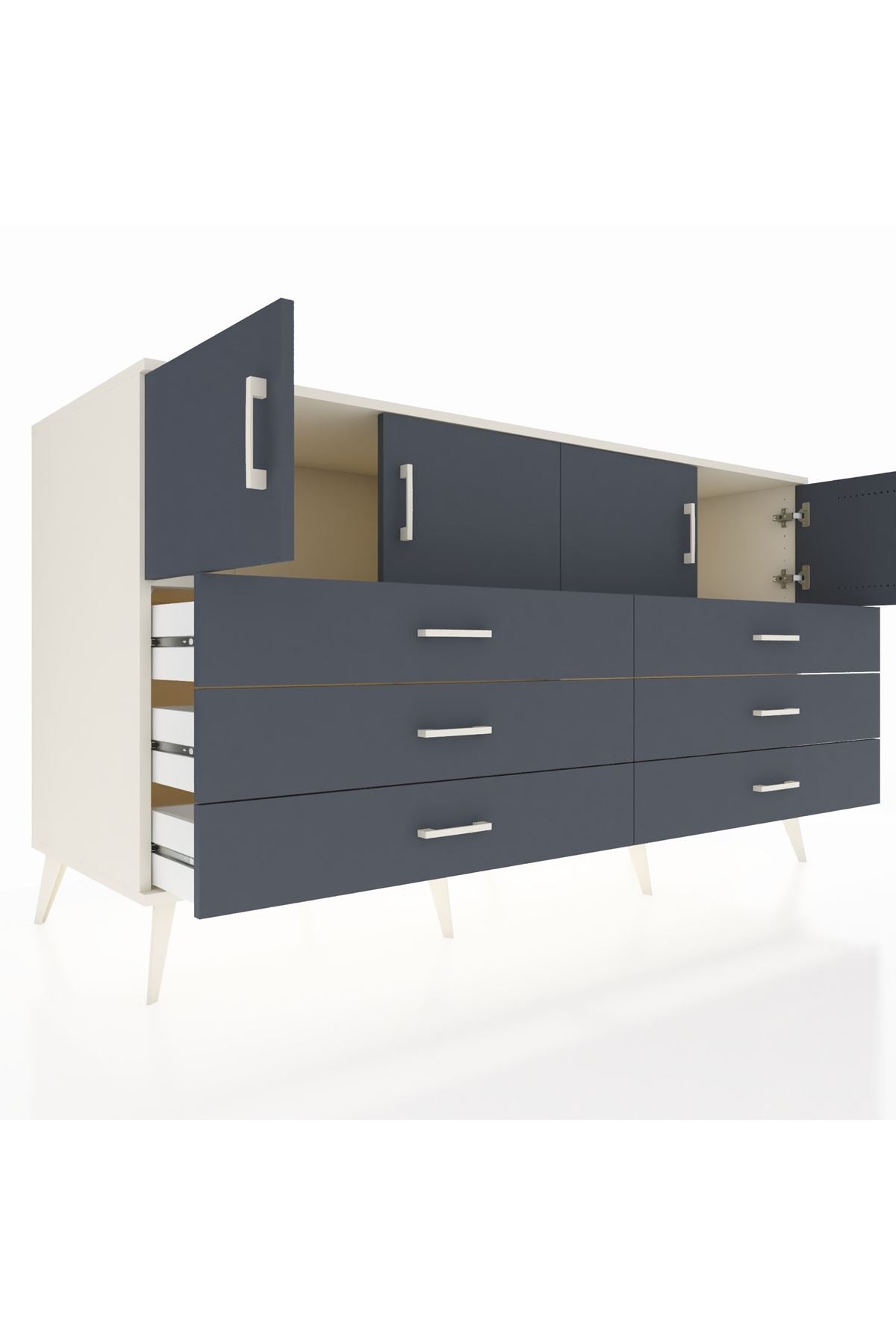 Kronos Konsol 2 Raflı 6 Çekmeceli 4 Kapaklı 176x59x99 Aytaşı-Antrasit