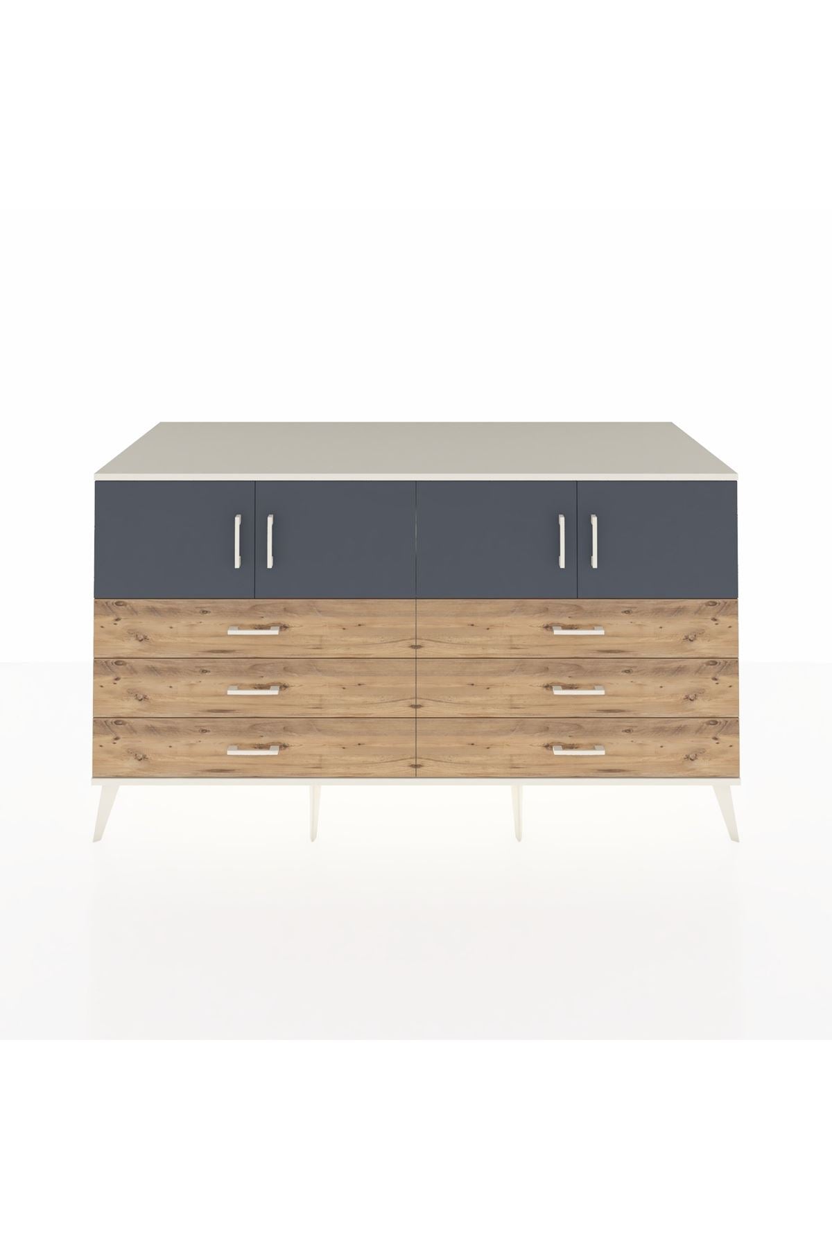 Kronos Konsol 2 Raflı 6 Çekmeceli 4 Kapaklı 176x59x99 Aytaşı-Antrasit/Çam