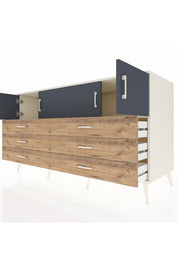 Kronos Konsol 2 Raflı 6 Çekmeceli 4 Kapaklı 176x59x99 Aytaşı-Antrasit/Çam