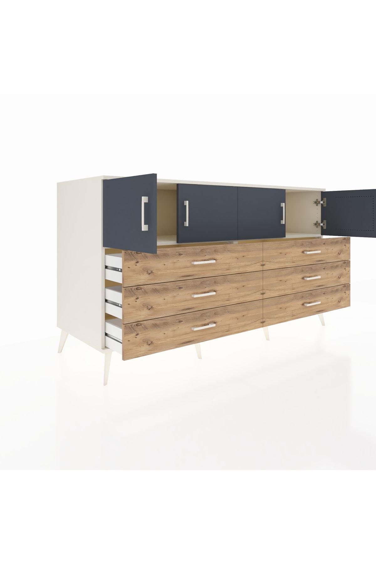 Kronos Konsol 2 Raflı 6 Çekmeceli 4 Kapaklı 176x59x99 Aytaşı-Antrasit/Çam