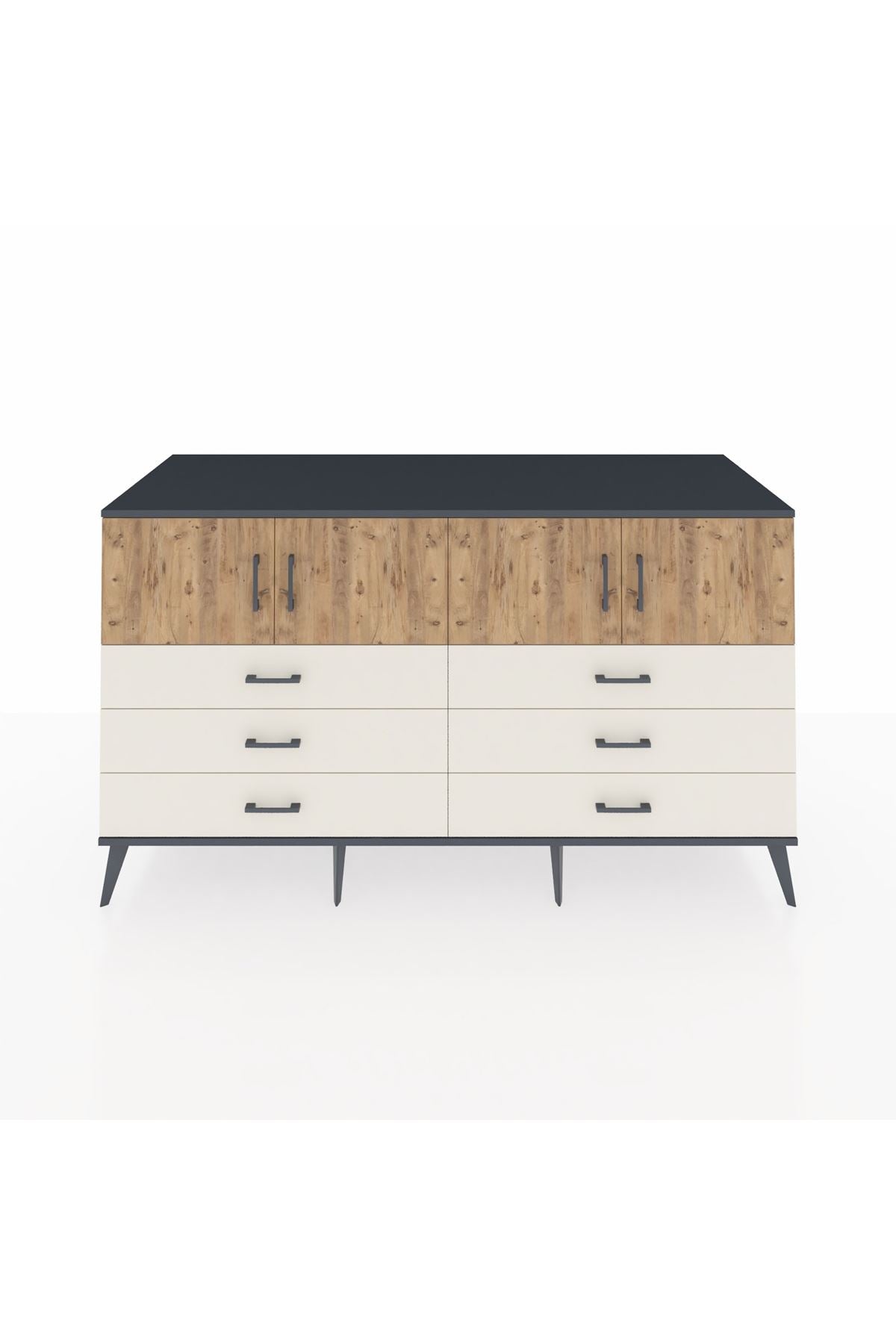 Kronos Konsol 2 Raflı 6 Çekmeceli 4 Kapaklı 176x59x99 Antrasit-Çam/Aytaşı