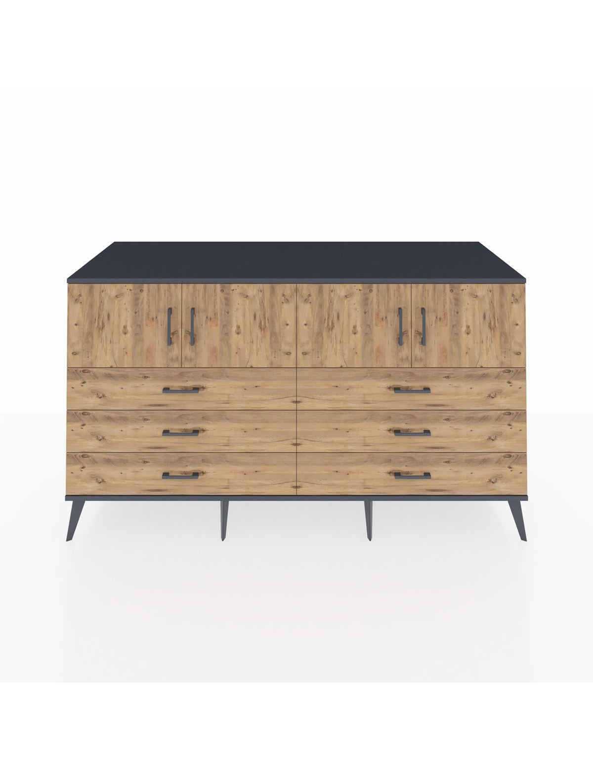 Kronos Konsol 2 Raflı 6 Çekmeceli 4 Kapaklı 176x59x99 Antrasit-Çam