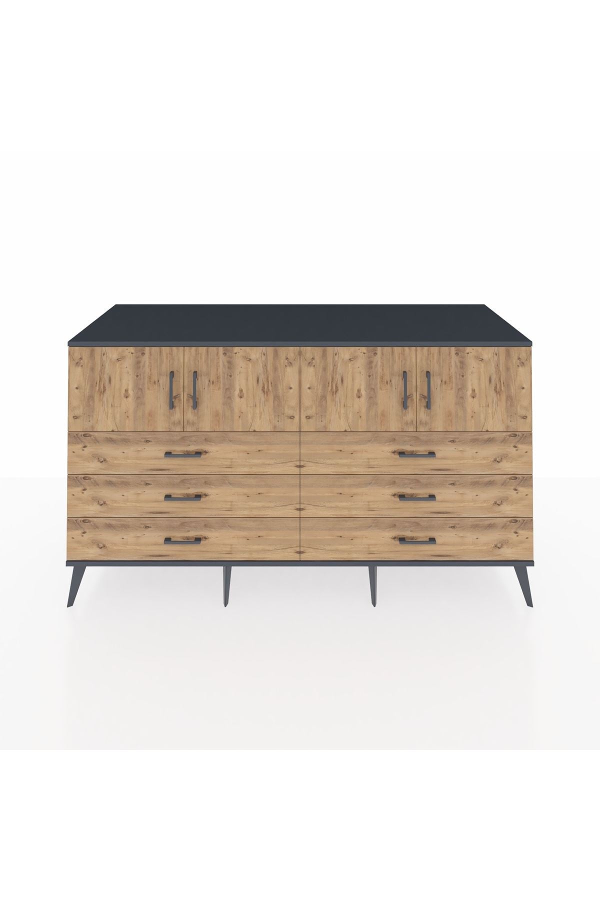 Kronos Konsol 2 Raflı 6 Çekmeceli 4 Kapaklı 176x59x99 Antrasit-Çam