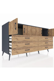 Kronos Konsol 2 Raflı 6 Çekmeceli 4 Kapaklı 176x59x99 Antrasit-Çam